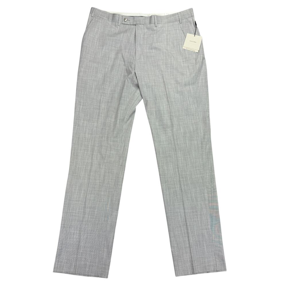 Calvin Klein Mens Jace Slim Fit Sharkskin Dress Pants Light Gray 36x32